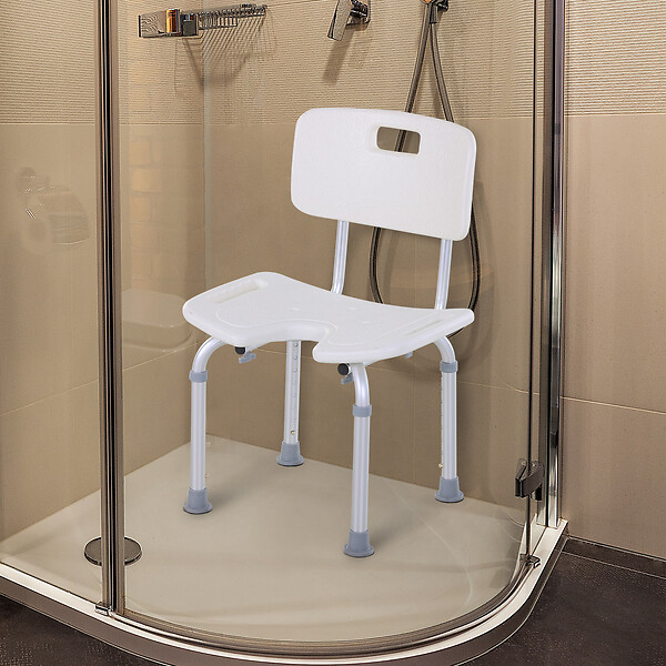 HOMCOM - Chaise de douche siège de douche ergonomique hauteur assise réglable pieds antidérapants charge max. 136 Kg alu HDPE blanc - large