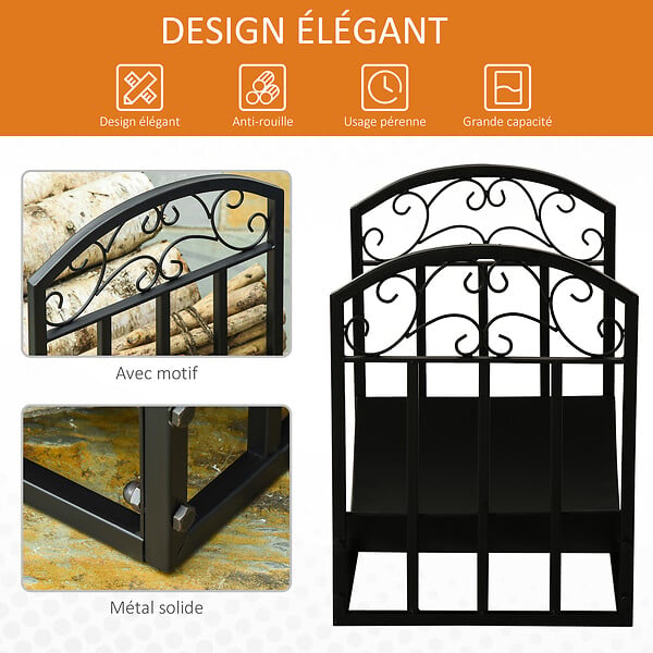 OUTSUNNY - Outsunny Range-bûches rack à  bûches style fer forgé dim. 60,5L x 36l x 46,5H cm métal noir - large