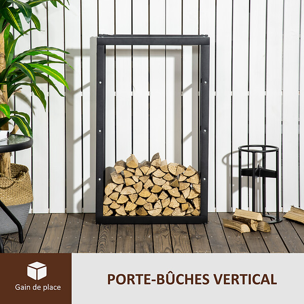 HOMCOM - Etagère porte bois de cheminée porte-bûches design contemporain charge max. 100 Kg dim. 60L x 25l x 100H cm métal noir - large