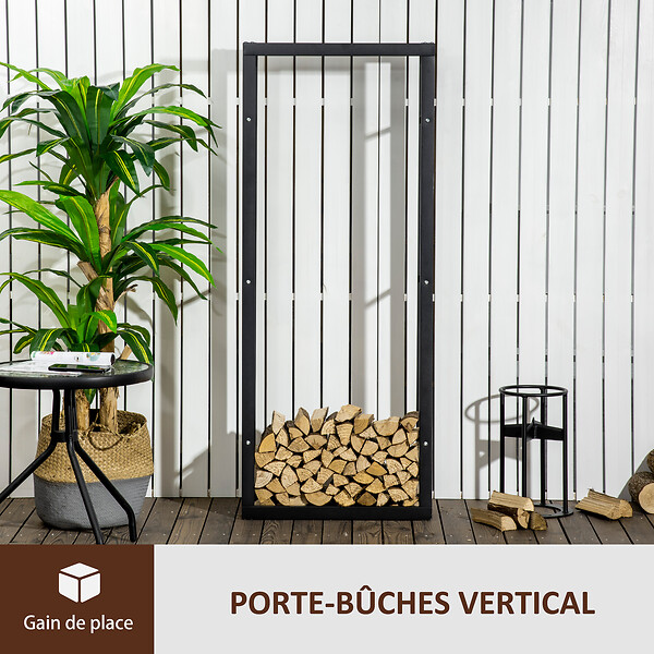 HOMCOM - Etagère porte bois de cheminée porte-bûches design contemporain charge max. 100 Kg dim. 60L x 25l x 150H cm métal noir - large