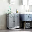 KLEANKIN - Meuble bas salle de bain - 2 portes, 2 tiroirs, étagère - poignées boutons métal - gris - vignette