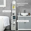KLEANKIN - Meuble bas colonne rangement salle de bain WC 3 portes 2 niches étagère blanc - vignette