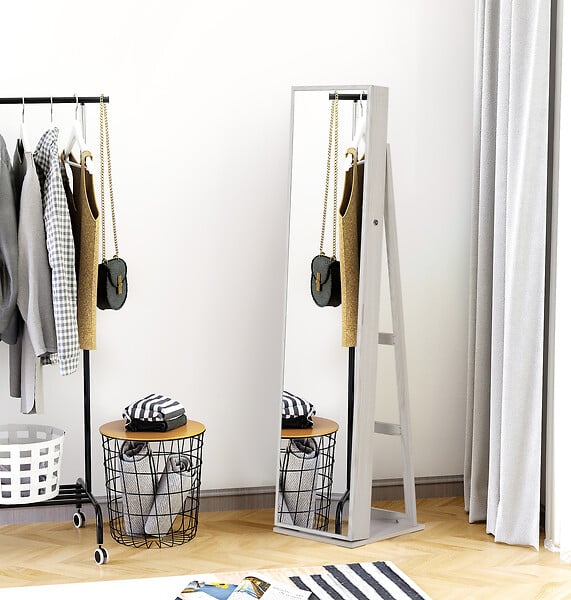 HOMCOM - HOMCOM Armoire à bijoux avec miroir sur pied multi-rangements éclairage LED blanc dim. 38L x 38l x H157 cm - large