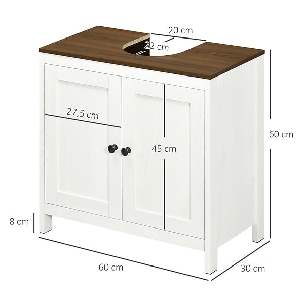 KLEANKIN - Meuble salle de bain - meuble sous-vasque - placard 2 portes avec étagère - panneaux blanc aspect bois noyer - large