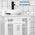 KLEANKIN - Meuble vasque - meuble sous-vasque - 2 portes rainurées avec étagère réglable - poignées alliage aluminium - dim. 60L x 30l x 60H cm - MDF blanc - vignette