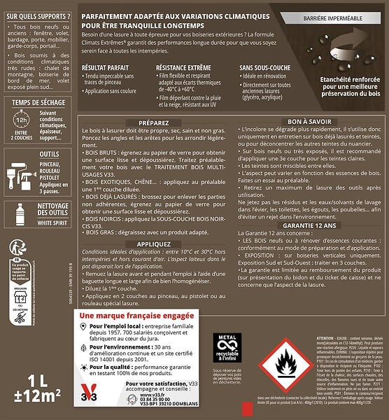 V33 BOIS - Lasure extérieure bois - Climats Extrêmes® 12 ans Acajou - 2,5L - large