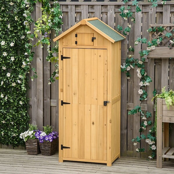 OUTSUNNY - Armoire abri de jardin remise pour outils 3 étagères 2 portes loquets toit pente bitumé 77L x 54l x 179H cm sapin traité lasuré - large