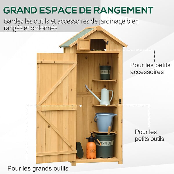 OUTSUNNY - Armoire abri de jardin remise pour outils 3 étagères 2 portes loquets toit pente bitumé 77L x 54l x 179H cm sapin traité lasuré - large
