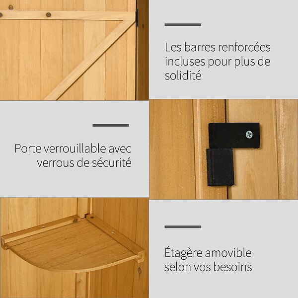 OUTSUNNY - Armoire abri de jardin remise pour outils 3 étagères 2 portes loquets toit pente bitumé 77L x 54l x 179H cm sapin traité lasuré - large