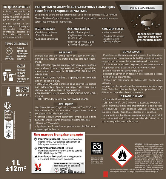 V33 BOIS - Lasure extérieure Climats Extrêmes 12 ans Acajou 5L - large
