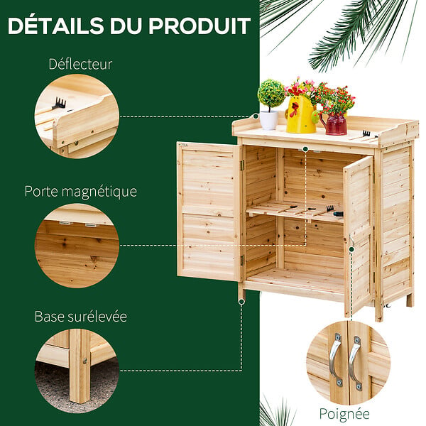 OUTSUNNY - Armoire de jardin sur pied avec plateau - double porte, étagère - bois de sapin pré-huilé - large