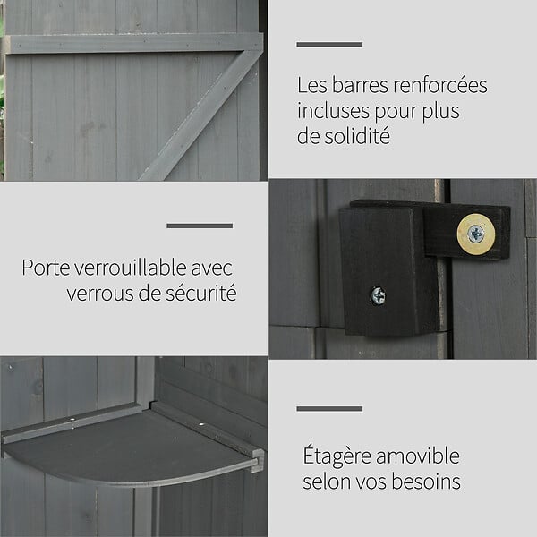 OUTSUNNY - Armoire abri de jardin remise pour outils 3 étagères 2 portes loquets toit pente bitumé 77L x 54l x 179H cm sapin traité gris - large