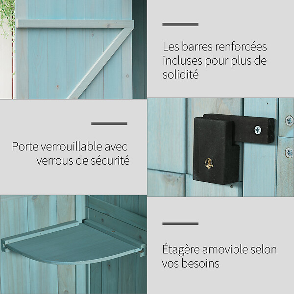 OUTSUNNY - Armoire abri de jardin remise pour outils 3 étagères 2 portes loquets toit pente bitumé 77L x 54l x 179H cm sapin traité bleu - large