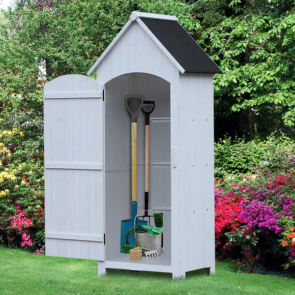 OUTSUNNY - Armoire abri de jardin remise pour outils 3 étagères porte loquet toit pente bitumé dim. 77L x 54l x 179H cm bois sapin pré-huilé blanc - large