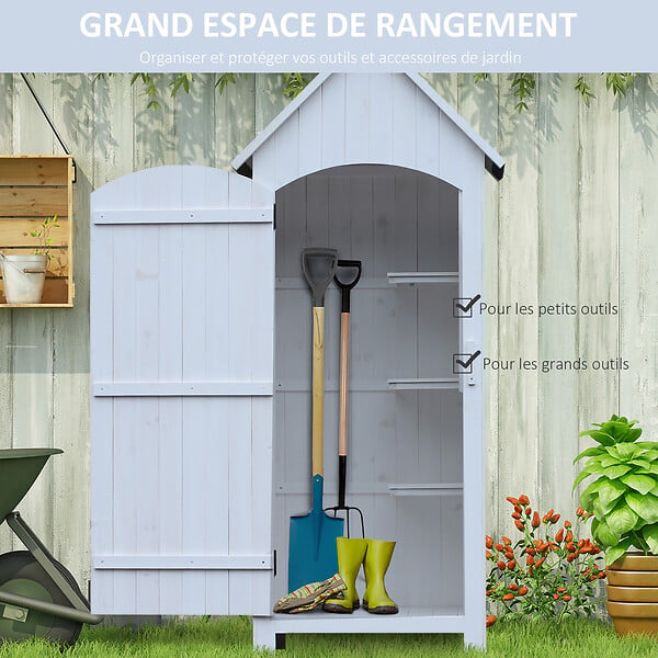 OUTSUNNY - Armoire abri de jardin remise pour outils 3 étagères porte loquet toit pente bitumé dim. 77L x 54l x 179H cm bois sapin pré-huilé blanc - large