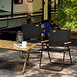 OUTSUNNY - Lot de 2 chaises de plage camping pliantes - poignée - structure acier aspect bois oxford noir - vignette