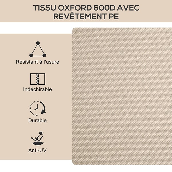 OUTSUNNY - Chaise de plage camping pliante - poignée - structure acier aspect bois oxford beige - large