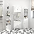 KLEANKIN - Armoire haute murale salle de bain ou WC - placard 2 portes persiennes avec étagère - porte-serviette - MDF blanc - vignette