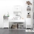 KLEANKIN - Armoire haute murale salle de bain ou WC - placard 2 portes persiennes avec étagère - porte-serviette - MDF blanc - vignette