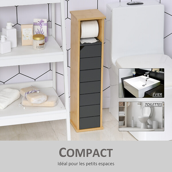 HOMCOM - Support papier toilette - porte-papier toilette - armoire pour papier toilette - 2 niveaux + sortie papier MDF gris bambou - large
