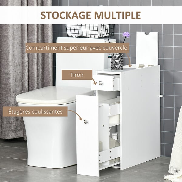 HOMCOM - Support papier toilette - porte-papier toilette - armoire pour papier toilette - 2 tiroirs, coffre - MDF blanc - large