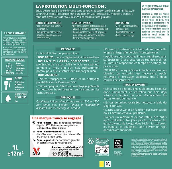 V33 BOIS - Saturateur pour bois extérieur Biosourcé Bois grisé 0,75L - large