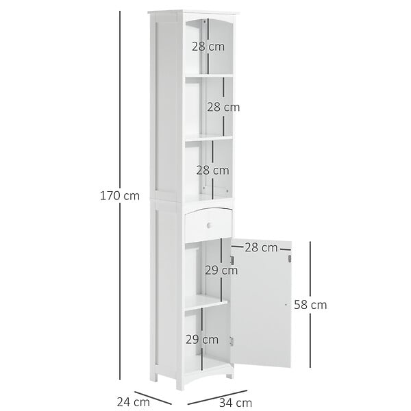 HOMCOM - Meuble colonne de salle de bain moderne 34L x 24l x 170H cm blanc - large