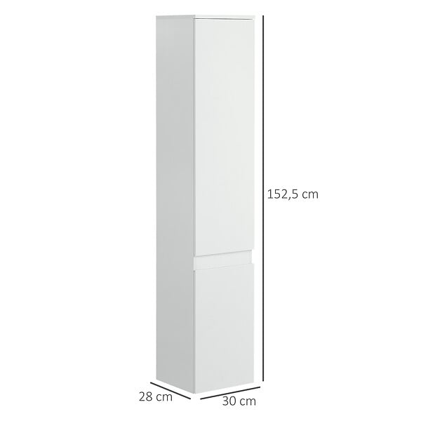 KLEANKIN - Meuble colonne rangement salle de bain 2 placards 3 étagères style contemporain blanc - large
