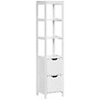 KLEANKIN - Meuble colonne rangement salle de bain dim. 30L x 30l x 144H cm 2 tiroirs 3 étagères MDF blanc - vignette