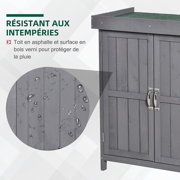 OUTSUNNY - Armoire de jardin sur pied double porte étagère et toit bitumé relevable dim. 74L x 43l x 88H cm bois sapin gris - large