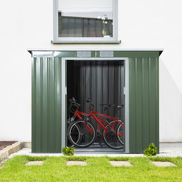 OUTSUNNY - Abri de jardin - remise pour outils - fondation incluse - cabanon 2 portes coulissantes verrouillables - dim. 213L x 130l x 173H cm - tôle d'acier vert - large