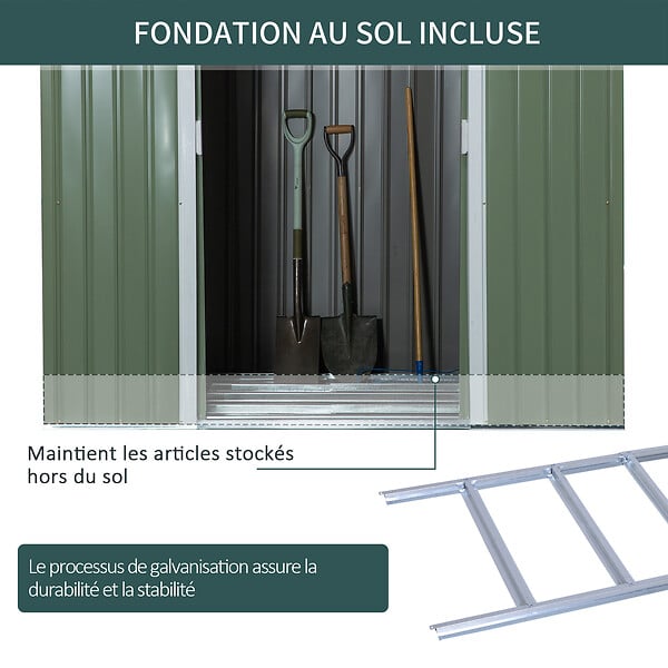 OUTSUNNY - Abri de jardin - remise pour outils - fondation incluse - cabanon 2 portes coulissantes verrouillables - dim. 213L x 130l x 173H cm - tôle d'acier vert - large