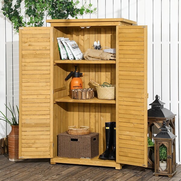 OUTSUNNY - Armoire de jardin abri jardin remise pour outils sur pied 2 étagères portes persiennes toit bitumé étanche bois sapin pré-huilé - large