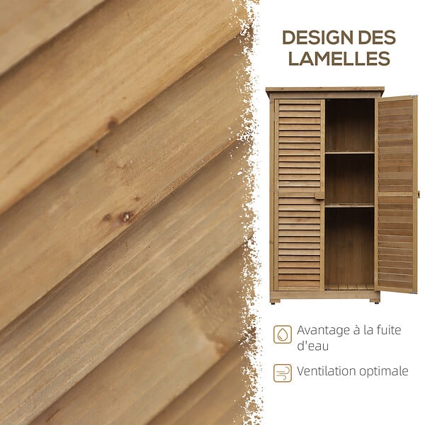 OUTSUNNY - Armoire de jardin abri jardin remise pour outils sur pied 2 étagères portes persiennes toit bitumé étanche bois sapin pré-huilé - large