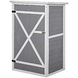OUTSUNNY - Armoire abri de jardin remise pour outils - grande porte verrouillable loquet - 2 étagères - toit bitumé incliné bois de sapin blanc gris - vignette