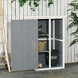 OUTSUNNY - Armoire abri de jardin remise pour outils - grande porte verrouillable loquet - 2 étagères - toit bitumé incliné bois de sapin blanc gris - vignette