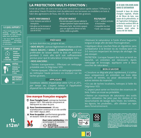V33 BOIS - Saturateur haute protection - Teck brut - 6L - large