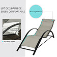 OUTSUNNY - Lot de 2 bains de soleil design contemporain table basse plateau verre trempé métal époxy textilène grège - vignette