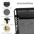 OUTSUNNY - Bain de soleil transat pliable avec poignée - dossier inclinable multi-positions, pochette, tétière - acier époxy lacets élastiques textilène noir - vignette