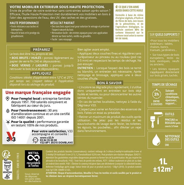 V33 BOIS - Huile Haute Protection bois grisé 1 L - large