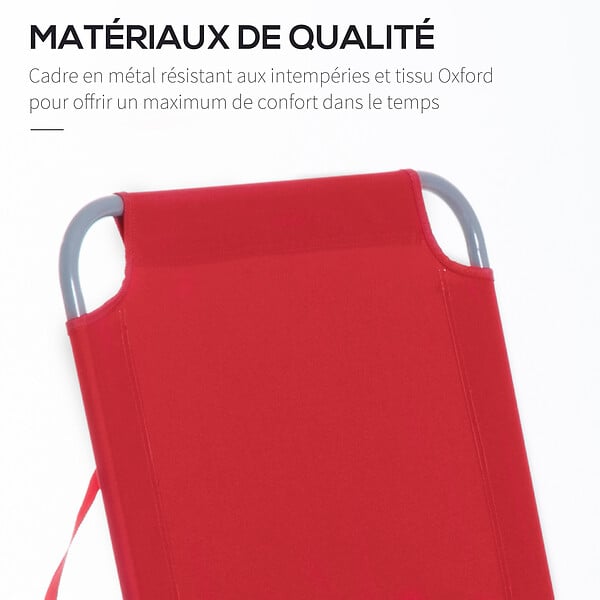 OUTSUNNY - Bain de soleil transat pliable dossier réglable multipositions métal et polyester rouge - large