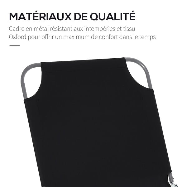 OUTSUNNY - Bain de soleil transat pliable dossier réglable multipositions métal et polyester noir - large