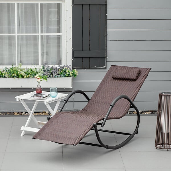 OUTSUNNY - Chaise longue à bascule rocking chair design contemporain dim. 160L x 61l x 79H cm métal textilène brun - large