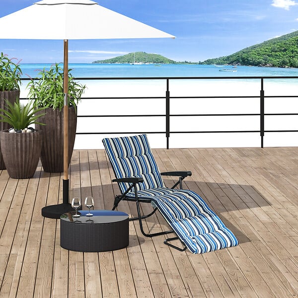 OUTSUNNY - Bain de soleil pliable transat inclinable 6 positions grand confort avec matelas + accoudoirs acier polyester multicolore - large