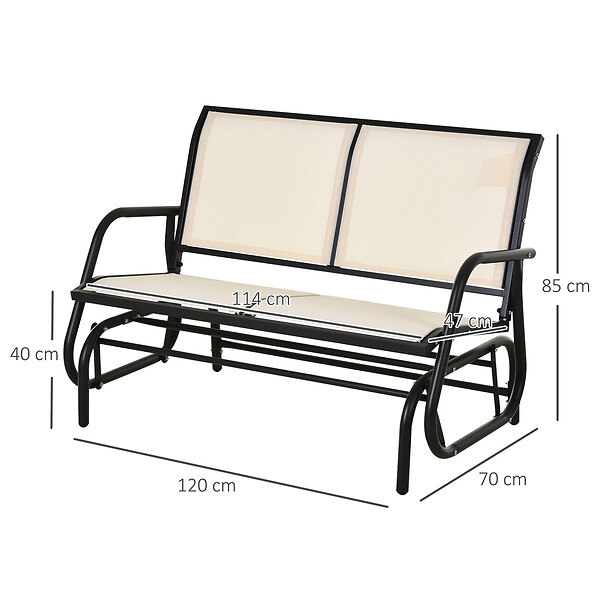 OUTSUNNY - Banc à bascule de jardin 2 places design contemporain grand confort accoudoirs assise et dossier ergonomique acier textilène beige - large