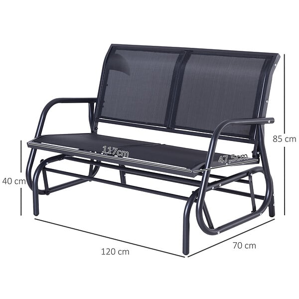 OUTSUNNY - Banc à bascule de jardin 2 places design contemporain grand confort accoudoirs assise et dossier ergonomique acier textilène noir - large