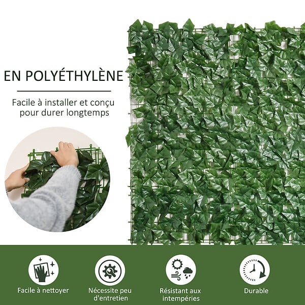 OUTSUNNY - Haie artificielle brise-vue décoration rouleau 3L x 1H m feuillage réaliste anti-UV vert - large