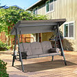 OUTSUNNY - Balancelle de jardin 3 places grand confort toit inclinaison réglable coussins plateaux rétractables polyester filé marron - vignette