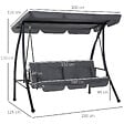 OUTSUNNY - Balancelle de jardin convertible 3 places grand confort inclinaison toit réglable matelas fourni 2L x 1,25l x 1,7H m métal polyester noir anthracite - vignette