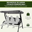 OUTSUNNY - Balancelle de jardin 3 places grand confort toit inclinaison réglable épais coussins amovibles polyester acier époxy gris noir - vignette